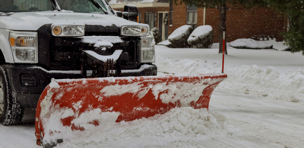 Close up photo of snow removal plow truck