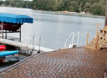 Photo of a hardscape design on a dock at a lake front house in Kalamazoo, Michigan