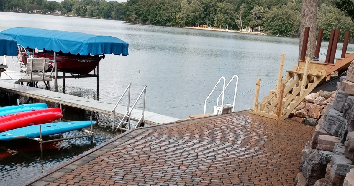 Photo of a hardscape design on a dock at a lake front house in Kalamazoo, Michigan